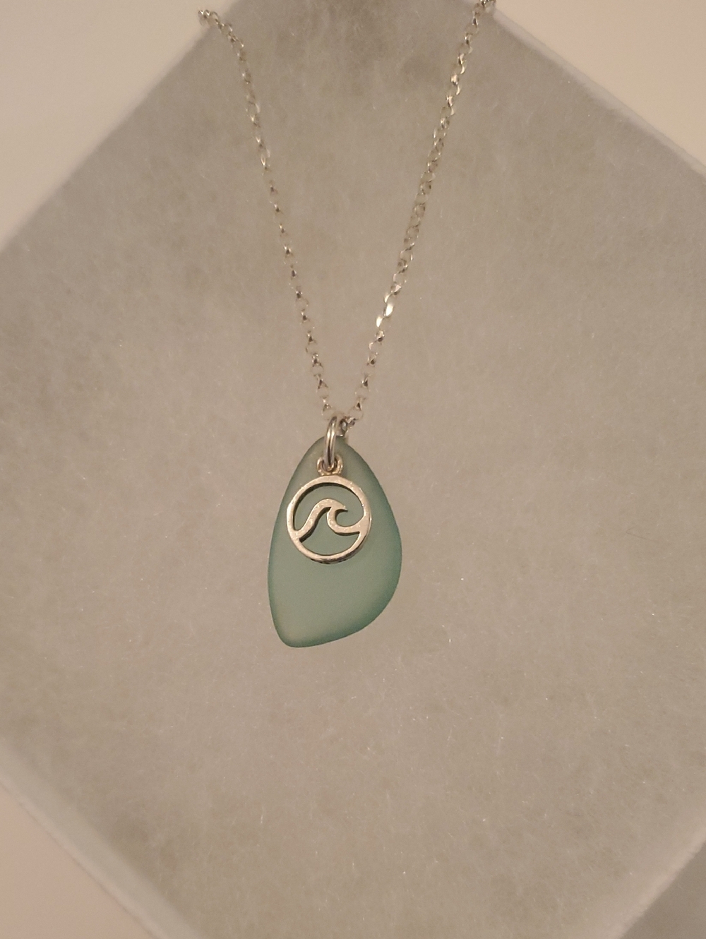 Sea Glass Wave Pendant Necklace 925 - Aqua Green